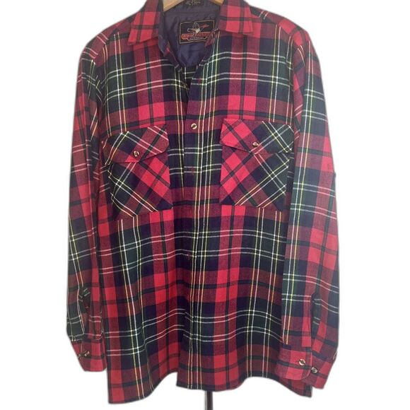 Backpacker Vintage Christmas Plaid Flannel Button Front Mens Shirt Size Medium - Picture 1 of 7